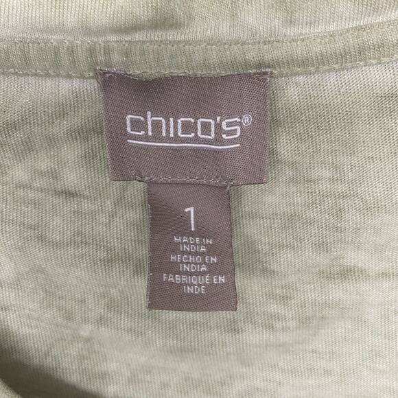 Chicos Top Womens Medium Green Tee Short Sleeve Cotton Round Neck 1 - Picture 6 of 8